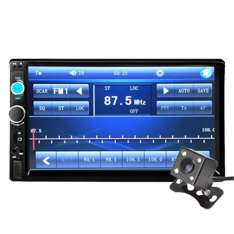 2 Dån Bil Radio Spelare 7 Tum Hd Rör Skärm Trådlös Blåtand Bil Stereo Mp5 Spelare Bak Se Kamera