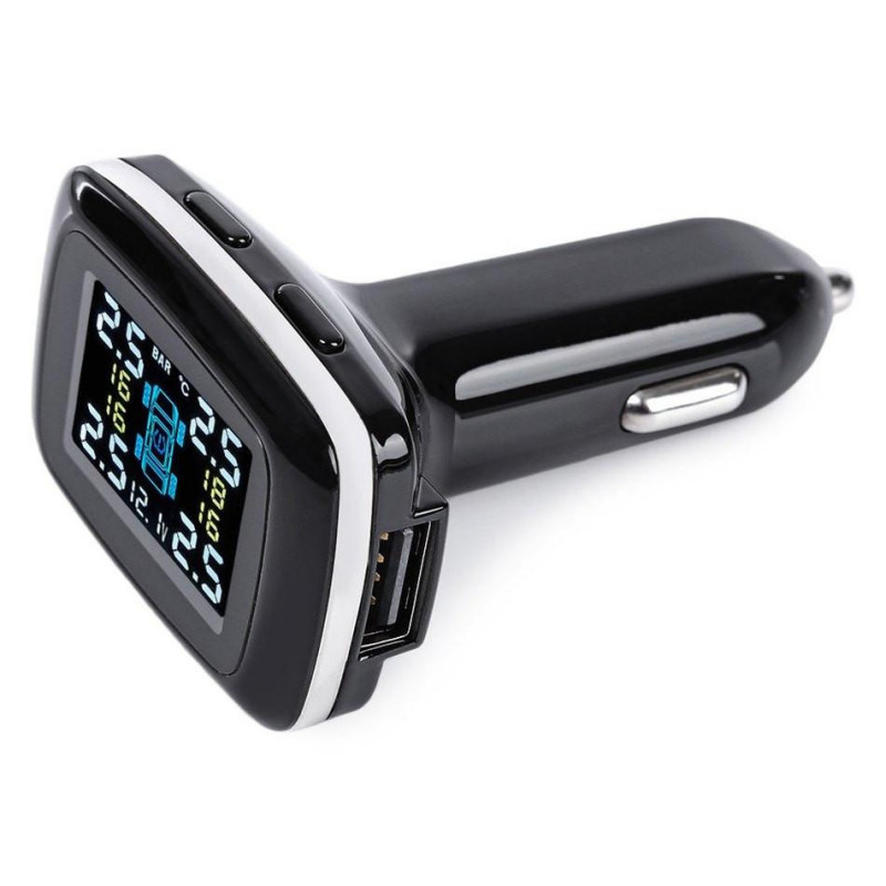 Yrke Bil Trådlös Universell Tpms 12v Däck Tryck Övervakning Systemet Med Usb Uttag Lcd Visa Fyra