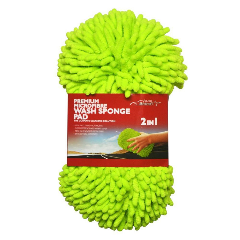 Bil Glans Microfiber Chenille Bil Tvätta Svamp Vaddera Med Maska Scrubber Grön Färg Super Mjuk Bil