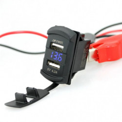 2 I 1 Rocker Stil Med Blå Led Digital Visa Voltmeter 4 2a Dubbel Usb Svart Bil Usb Laddare Med Voltmeter