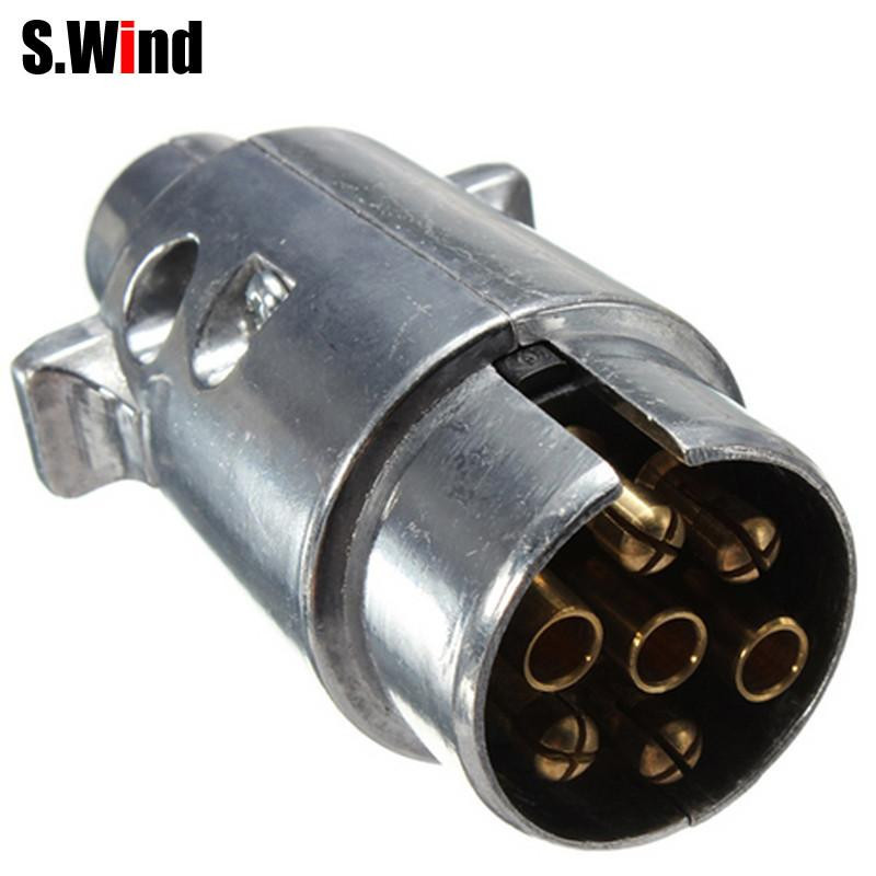 7 Stift Bil Elektrisk Plugg Sockets Runda Manlig Metall Husvagn Trailer Lastbil Ute Bil Båt Delar