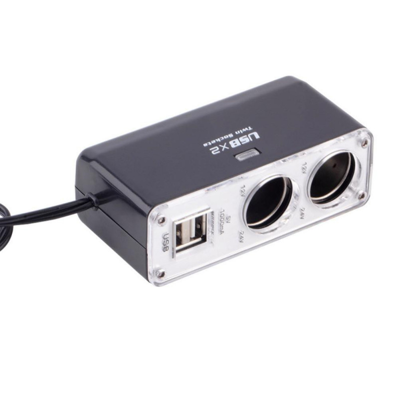 Dubbel Usb Hamn 2 Sätt Bil Bil Cigarett Lättare Uttag Splitter Laddare Plugg Adapter Likström 12v