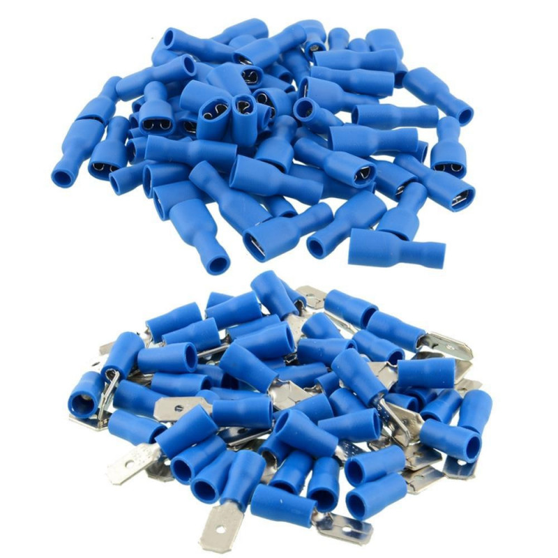 100x Blå Isolerad Spade Elektrisk Crimp Tråd Kabel Connector Terminal Utrustning