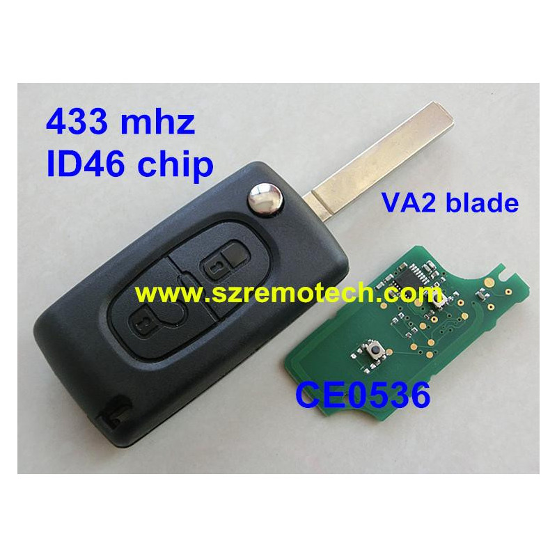 2 Knapp Flip Avlägsen Ckel 433mhz Med Id46 Chip Va2 307 Blad Passa För Citroen C2 C3 C4 C5 C6 Ce0536