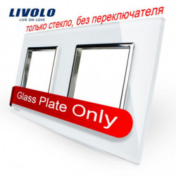 Livolo Lyx Vit Pärla Kristall Glas 150mm X 80mm Eu Standard Dubbel Glas Panel För Vägg Switch Socket
