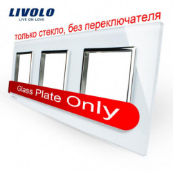 Livolo Lyx Vit Pärla Kristall Glas 222mm X 80mm Eu Standard Trippel Glas Panel För Vägg Switch Socket