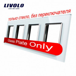 Livolo Lyx Vit Kristall Glas Växla Panel 293mm X 80mm Eu Standard Fyrdubbla Glas Panel För Vägg Uttag