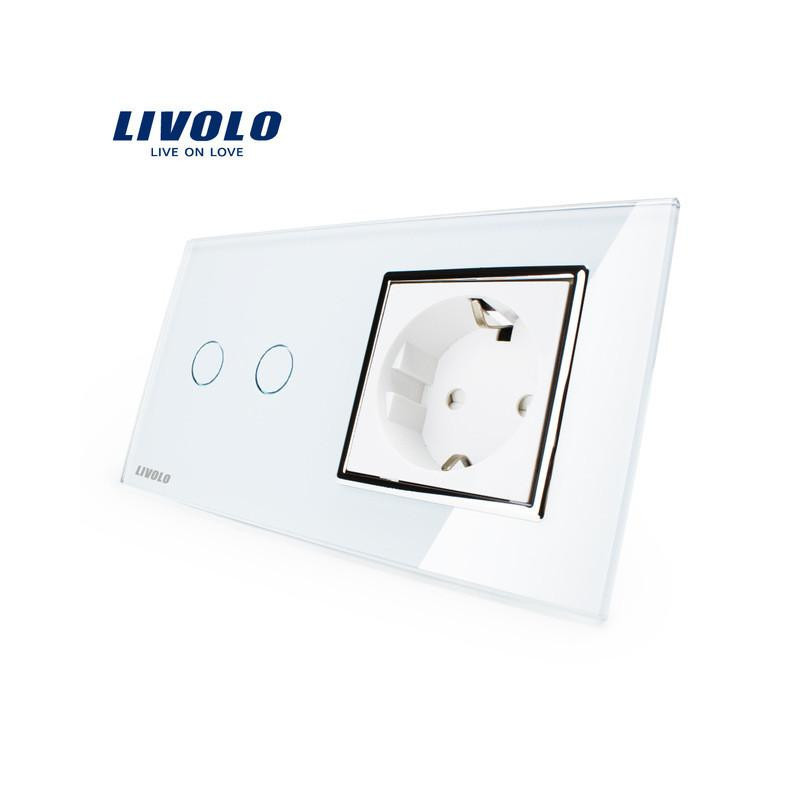 Livolo 16a Eu Standard Vägg Kraft Uttag Vit Kristall Glas Panel Rör Växla Med Vägg Utlopp Vlc70211
