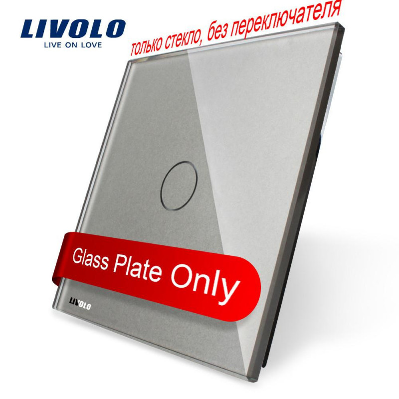 Livolo Lyx Grå Pärla Kristall Glas 80mm X 80mm Eu Standard Enda Glas Panel För 1 Gäng Vägg Rör