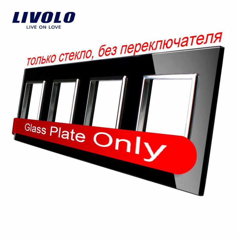 Livolo Lyx Svart Pärla Kristall Glas 293mm X 80mm Eu Standard Fyrdubbla Glas Panel För Diy Vägg Switch