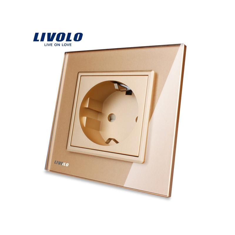 Livolo Eu Standard Kraft Uttag Gyllene Kristall Glas Panel Växelström 110 250v 16a Vägg Kraft Uttag