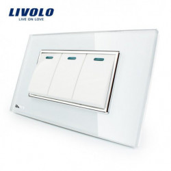 Tillverkare Livolo Lyx Vit Kristall Glas Panel 3 Gäng 2 Sätt Skjuta På Knapp Hem Vägg Växla Vlc3k3s81
