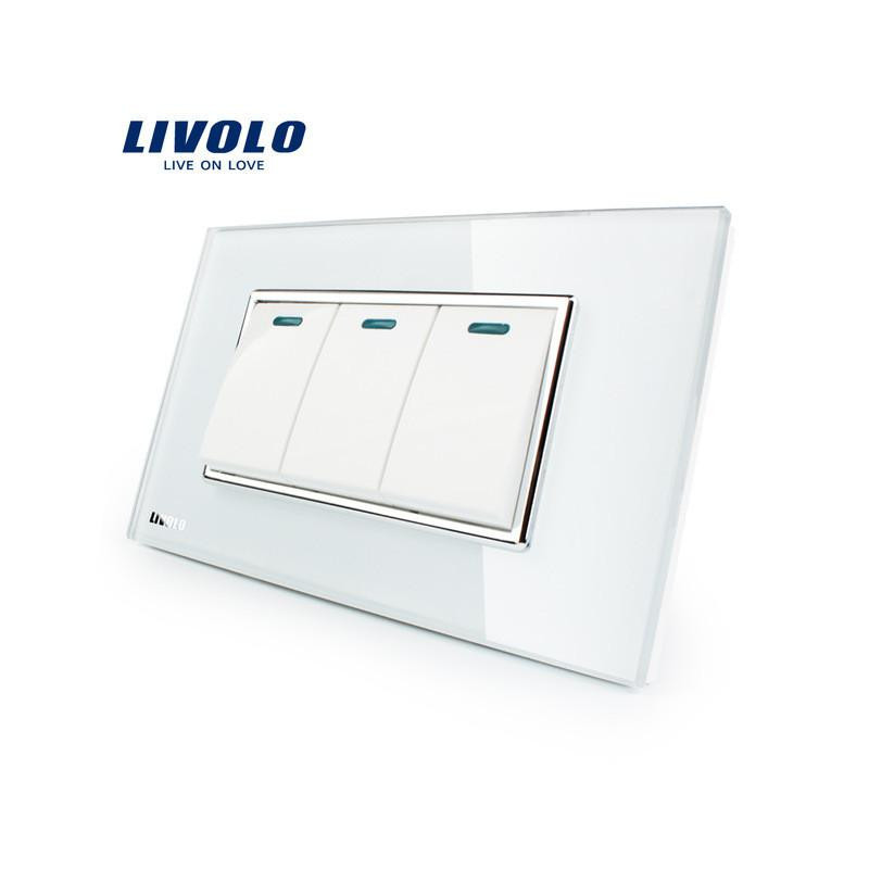 Tillverkare Livolo Lyx Vit Kristall Glas Panel 3 Gäng 2 Sätt Skjuta På Knapp Hem Vägg Växla Vlc3k3s81