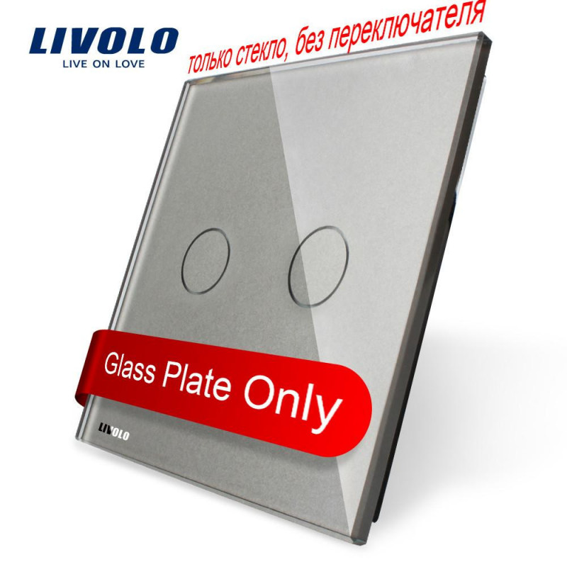 Livolo Lyx Grå Pärla Kristall Glas 80mm X 80mm Eu Standard Enda Glas Panel För 2 Gäng Vägg Rör