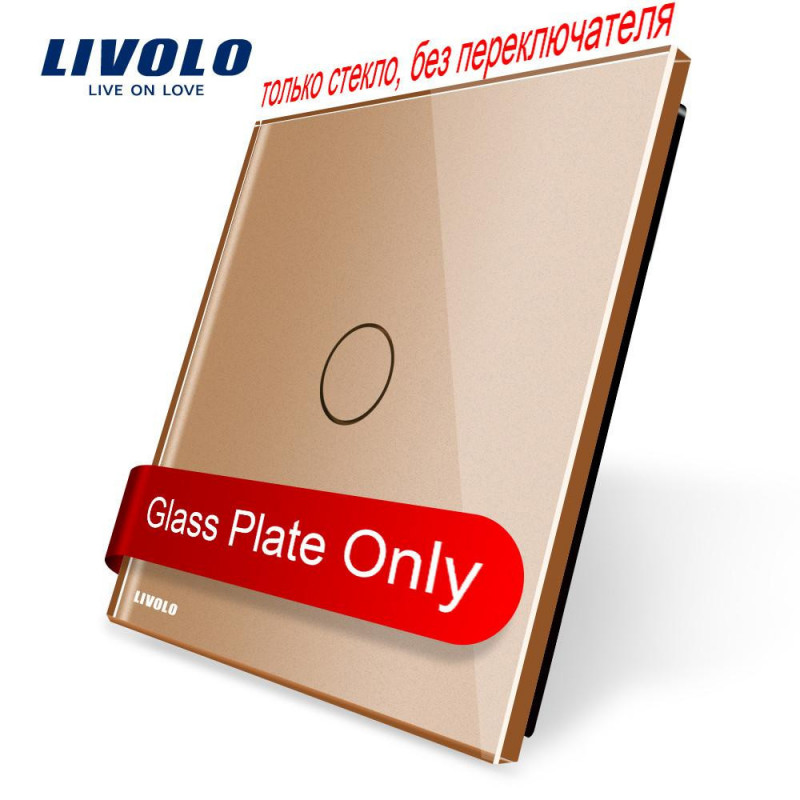 Livolo Lyx Gyllene Pärla Kristall Glas 80mm X 80mm Eu Standard Enda Glas Panel För 1 Gäng Vägg Rör