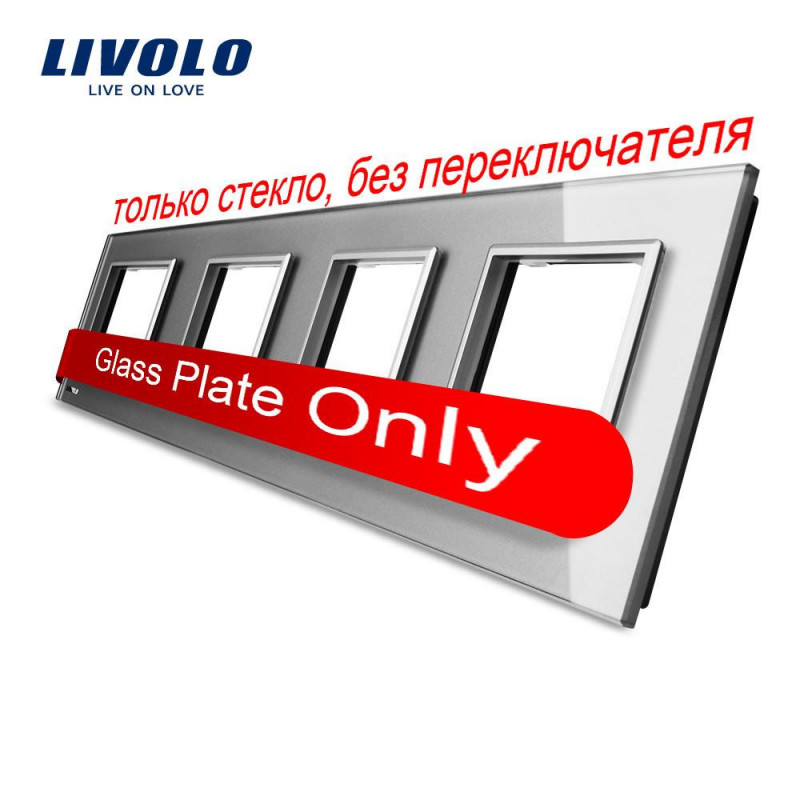 Livolo Lyx Grå Kristall Glas Växla Panel 293mm X 80mm Eu Standard Fyrdubbla Glas Panel Vlc74sr15