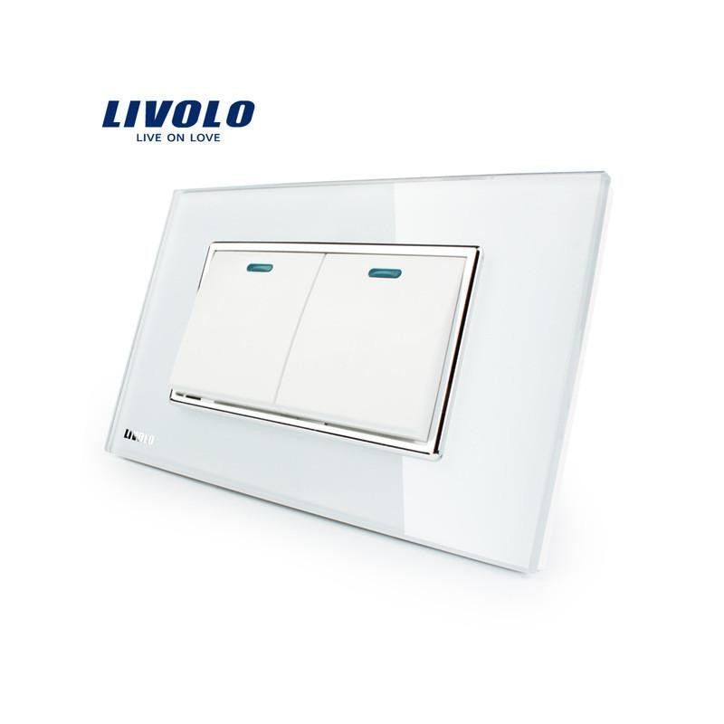 Tillverkare Livolo Lyx Vit Kristall Glas Panel Två Gäng 2 Sätt Skjuta På Knapp Hem Vägg Växla Vlc3k2s81