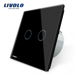 Livolo Eu Standard Vägg Växla Vlc70212 Svart Kristall Glas Panel 2 Gäng 1 Sätt Vägg Ljus Rör Skärm