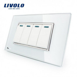 Tillverkare Livolo Lyx Vit Kristall Glas Panel 4gang 2 Sätt Skjuta På Knapp Hem Vägg Växla Vlc3k4s81