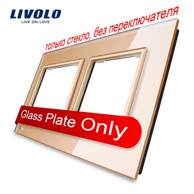 Livolo Lyx Gyllene Pärla Kristall Glas 150mm X 80mm Eu Standard Dubbel Glas Panel För Vägg Switch