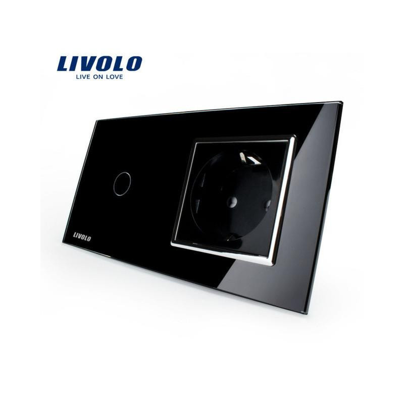 Livolo Rör Växla Med Eu Standard Uttag Svart Kristall Glas Panel 16a Eu Uttag Vlc70112 Vlc7c1eu12