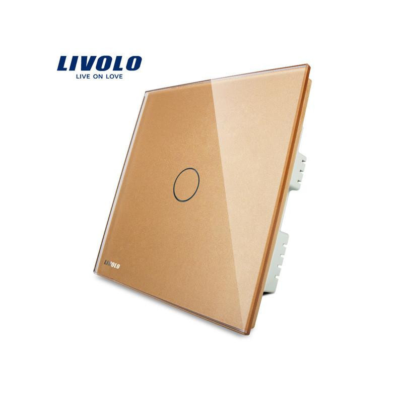 Livolo Rör Växla Gyllene Glas Panel Vlc30163 110 250v 1vägs Storbritannien Standard Vägg Växla Med