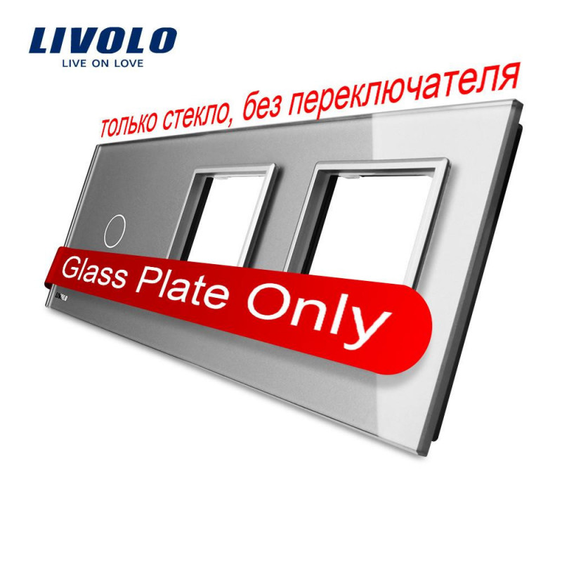 Livolo Grå Pärla Kristall Glas 223mm X 80mm Eu Standard 1gang 2 Ram Glas Panel Vlc7c1 Sr Sr15