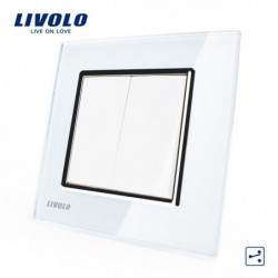 Tillverkare Livolo Lyx Vit Kristall Glas Panel Två Gäng 2 Sätt Skjuta På Knapp Hem Vägg Växla Vlc7k2s11