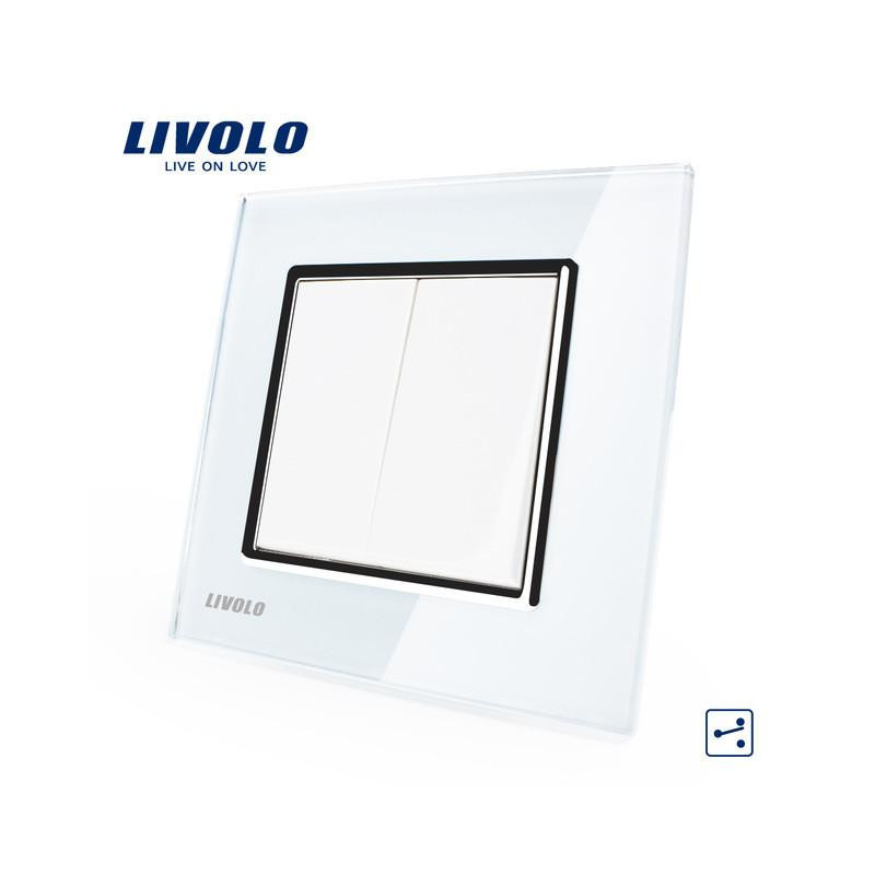 Tillverkare Livolo Lyx Vit Kristall Glas Panel Två Gäng 2 Sätt Skjuta På Knapp Hem Vägg Växla Vlc7k2s11