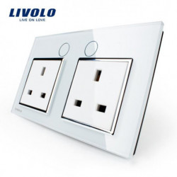 Livolo Storbritannien Standard Vägg Kraft Uttag Vlc7c2uk11 Vägg Växla Vit Kristall Glas Panel Tillverkare