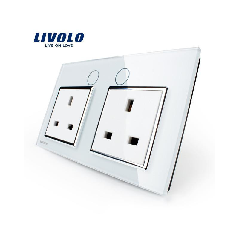 Livolo Storbritannien Standard Vägg Kraft Uttag Vlc7c2uk11 Vägg Växla Vit Kristall Glas Panel Tillverkare