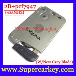 1 St Excellent Kvalitet Grå Blad 2 Knapp Smart Kort För Renault Laguna Med Pcf7947 Chip 433mhz