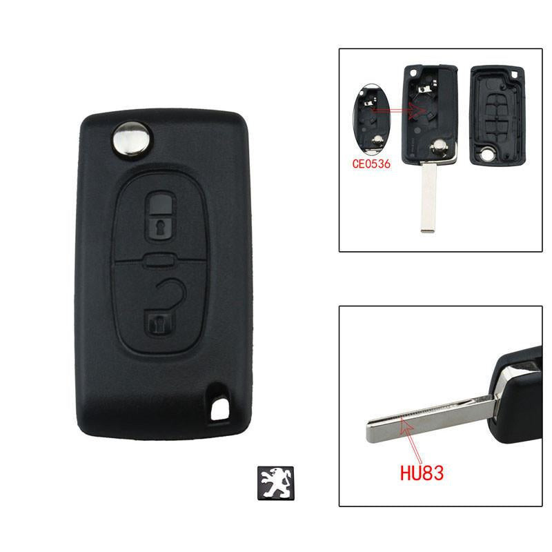 2 Knappar Avlägsen Ckel Fall Ce0536 För Peugeot 207 307 308 Sw Oklippt Blad Hu83 Med Peugeot Logotyp