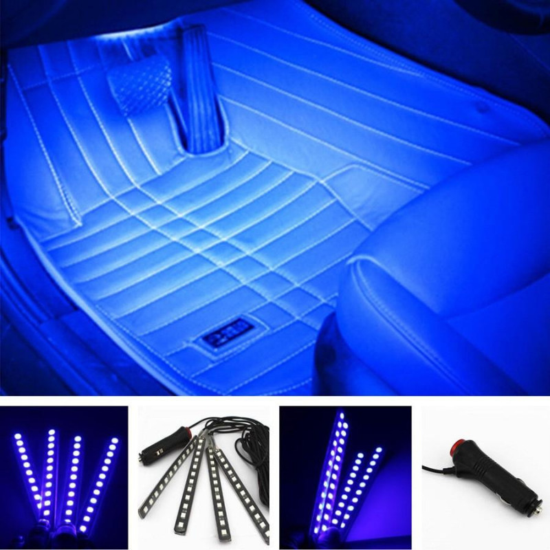 4 I 1 12v 6w Carstyling Blå 4 X 12 Led Dekorativ Humör Fot Ljus Färgrik Bilar Avgift Interiör Atmosfär