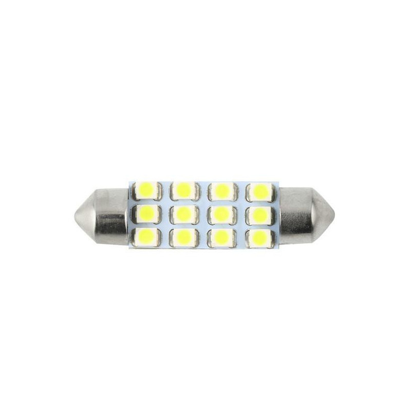 1 St Bil Kupol 12 3528smd Led Glödlampa Ljus Interiör Girland Lampa 42mm Vit Aste