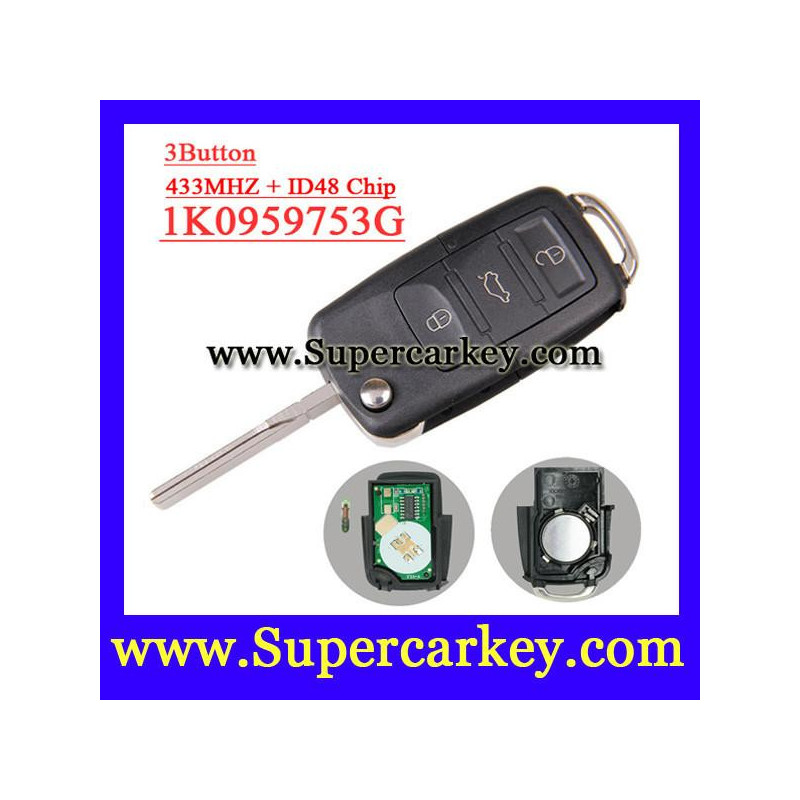 1 Bit 1k0 959 753 G 1k0959753g Flip Ckel Avlägsen Sändare För Vw Volkswagen Sittplats 434mhz Med Id48