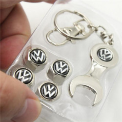 4 Caps 1 Spanner Metall Bil Däck Ventil Keps För Vw Keychain Spanner Untidamm Däck Caps Yowo