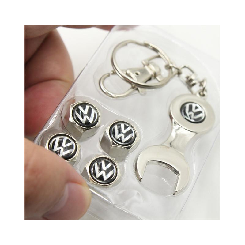 4 Caps 1 Spanner Metall Bil Däck Ventil Keps För Vw Keychain Spanner Untidamm Däck Caps Yowo