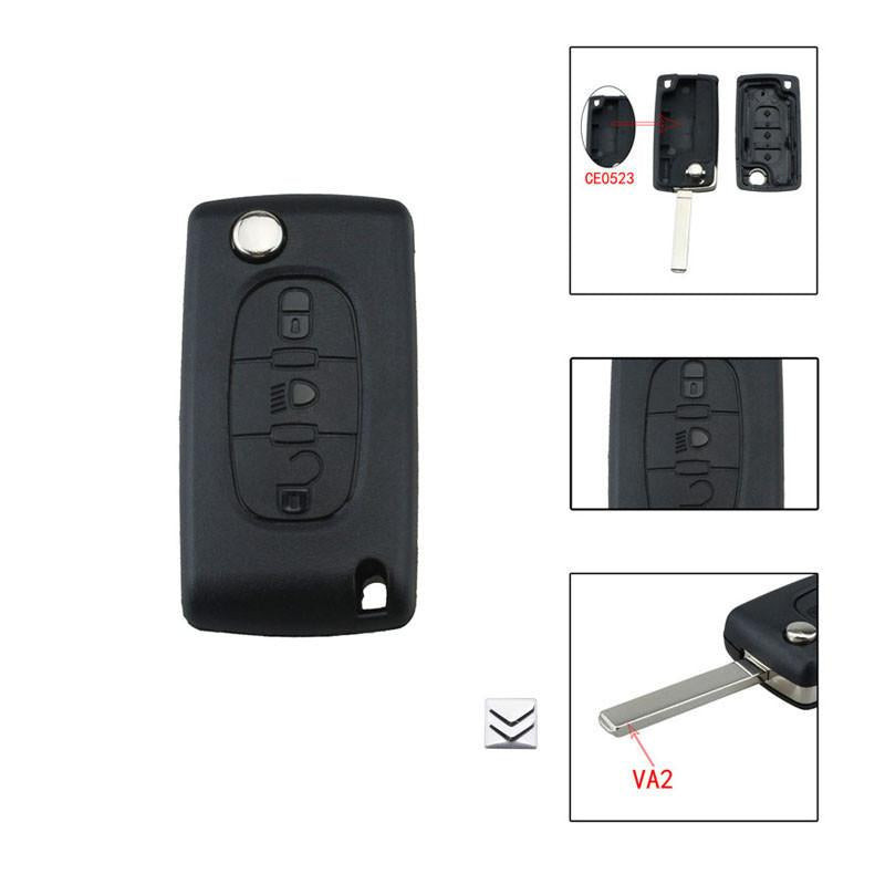 3 Knappar Flip Oklippt Blad Va2 Avlägsen Bil Ckel Fall Omslag Skal Fob För Citroen C2 C3 C4 C5 C6 C8