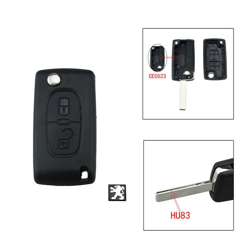 2 Knappar Avlägsen Ckel Fob Fall Skal För Peugeot 207 307 407 607 Oklippt Bladehu83 Ce0523 Med Logotyp