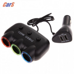 Bil Laddare Bil Cigarett Lättare Uttag Splitter Usb Hamn 3 Sockets 120w Super Kraft Adapter För Iphone