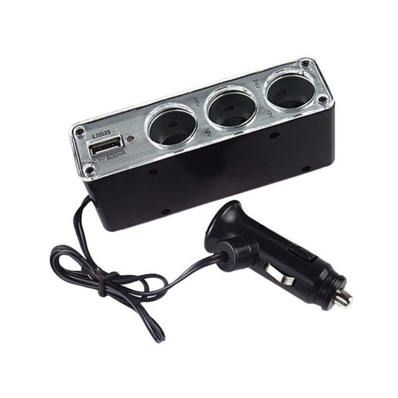 3 Sätt Bil Cigarett Lättare Uttag Splitter Laddare Kraft Adapter Dc Usb Hamn Plugg 12v24v