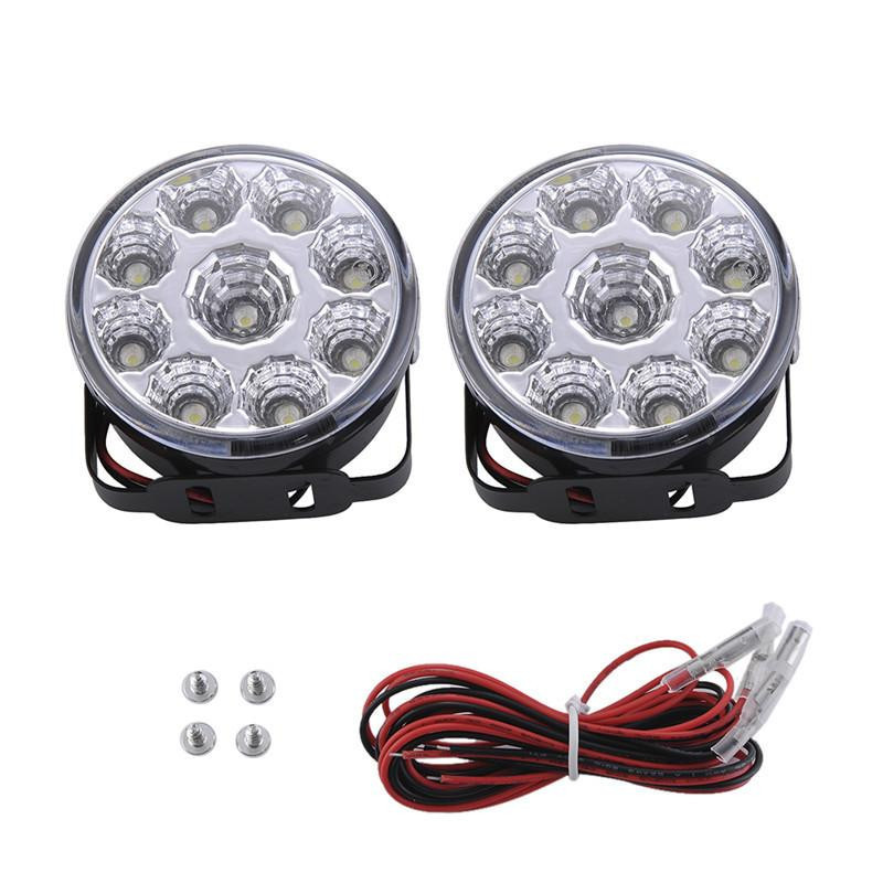 2pcs Vit 12v 9 Led Dr I Runda Dagtid Löpning Ljus Bil Svans Dimma Dag Körning Lampa För Lastbil Skåpbil