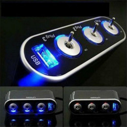 3 Sätt Trippel Bil Cigarett Lättare Uttag Splitter 12v 24v Usb Led Ljus Växla