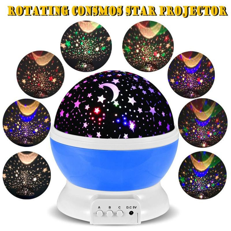 Romantisk Roterande Stjärna Måne Himmel Rotation Natt Ojektor Ljus Lampa Utsång Med Barn Säng Lampa