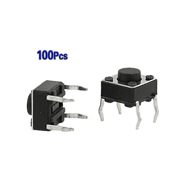 Amico 100 St 6x6x4 5mm Panel Pcb Tillfällig Taktil Takt Skjuta På Knapp Växla 4 Stift Dopp