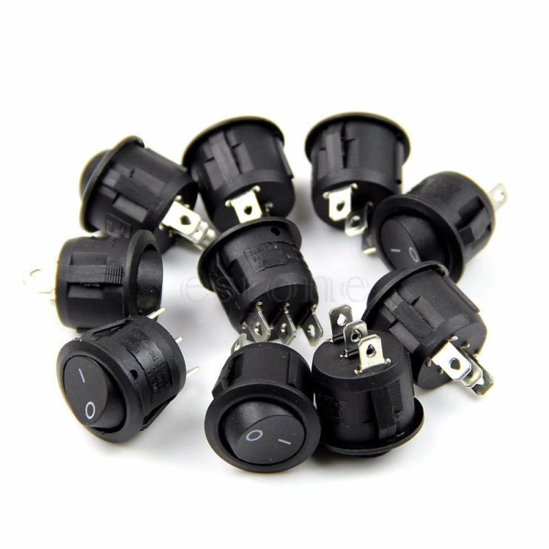 1set 5pcs Mini Runda Svart 3 Stift Spdt PÅ Av Rocker Växla Snapin