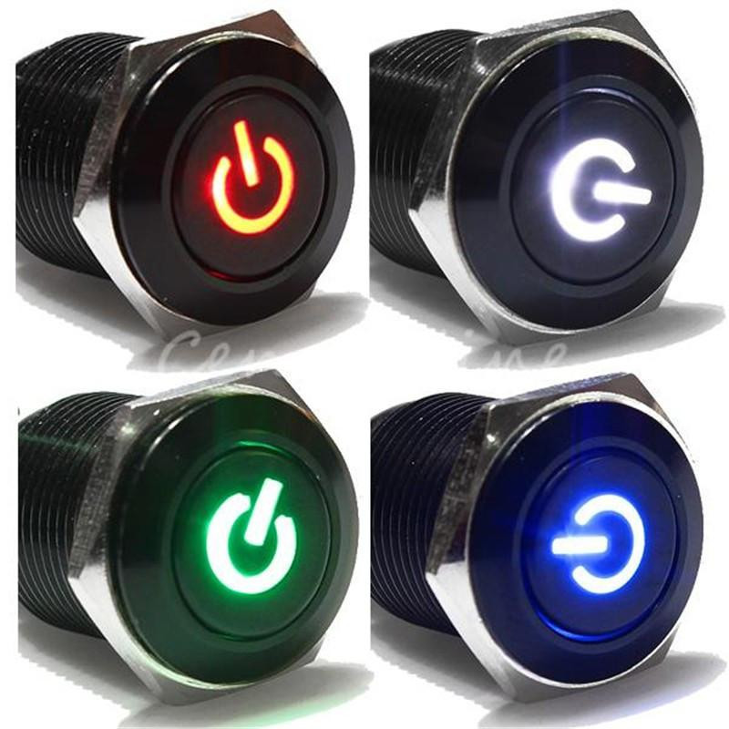 16mm Hål 12v Led Metallisk Bil Vinkel Öga Kraft Skjuta På Knapp Växla Låsning Typ Knapp Diameter