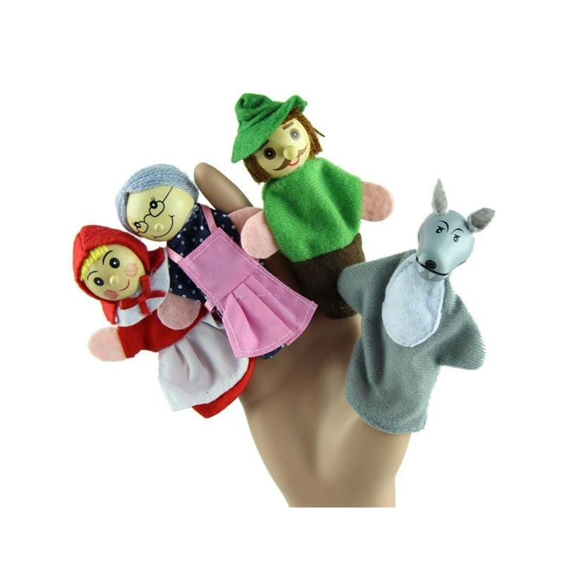 4pcs Uppsättning Liten Röd Ridning Huva Jul Djur Finger Marionett Leksak Pedagogisk Leksaker Storytelling