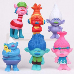 6pcs Uppsättning Film Trolls 4 3inch Höjd Siffror Leksaker Kaka Topper Barn Födelsedag Barn Rolig